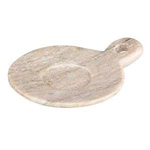Creative Co-Op Hand-Carved Marble Handle, Beige Dish, 4″