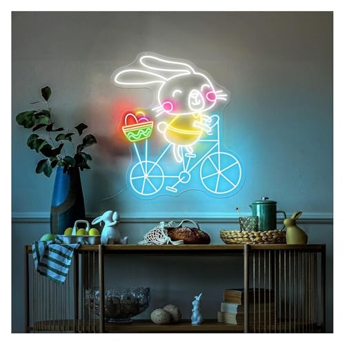 Enseigne néon lapin à vélo grand format 76 cm x 71 cm à intensité réglable