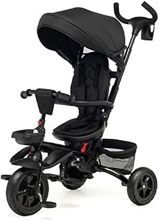 Maxmass 6-in-1 Baby Trike, Folding Kids Tricycle with 360 Degree Swivel Seat, Removable Canopy, Rear Brake, Safety Belts and Parent Handle, Double Brake Toddler Stroller for 12-50 Months (Black)