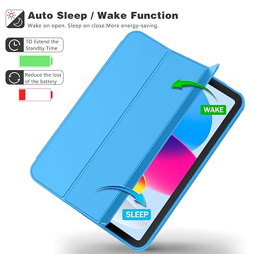 Image of ToaPoia Case for iPad (A16) 11 Inch 2025 /iPad 10th Generation 10.9 Inch 2022, Slim Trifold Stand Protective Cover with Pencil Holder and Soft TPU Back,Support Auto Sleep /Wake (Ocean Blue)