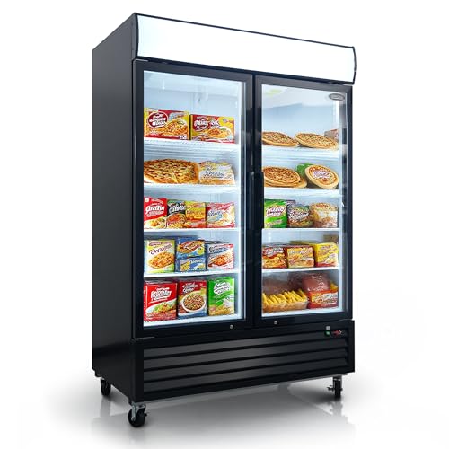 54' Commercial Display Freezer with 2 Glass Door - 44.7 Cu.ft Capacity, Digital Temperature Control, Auto Defrost,LED Lighting, Energy Efficient for Store & Supermarket (Double Door ：-8 to -1℉)