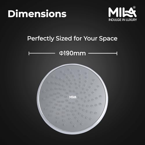 Image of Mila Premier Rain Shower| Chrome Finish Round Overhead Shower | Φ190mm Ceiling Mounted | ABS Body| Single Function Rainfall Shower for Broad Coverage & Water Efficiency| (Without Arm)