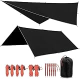 REDCAMP Camping Tarp 3m x 3m,Zeltplane Tragbar wasserdicht für Hängematte,Ultraleicht Tarp Zelt Schutz für Rucksack Wandern im Freien, Schwarz