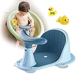 Baby Bath Seat Infant Bath Seat Baby Bathtub Seat for Baby Sitting Up in The Tub Toddler Bath Seat 6 to 12 Months Baby Shower Seat Baby Bath Chair with Non-Slip Mat Toys Backrest Suction Cups (Blue)