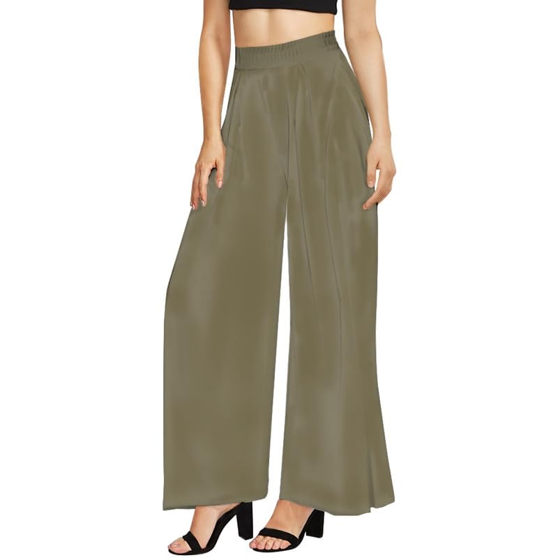 Irisjudy Women's Palazzo Lounge Pants Morandi Color Wide Leg Pants Business Work Trousers, High Waisted Loose Palazzo Pants3