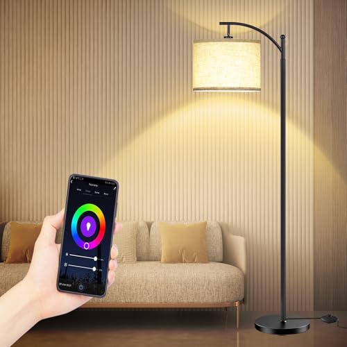 LANICHO Floor Lamp, LED Smart Light, Dimmable Standing Industrial Arc Lamp, Floor Lamps for Living Room, Bedrooms, Multiple Colors Reading Lamp Compatible with Alexa, Google Home, Black