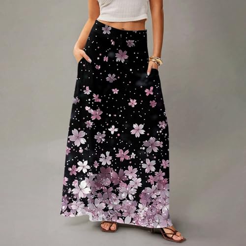 Long Skirts for Women Trendy Boho High Waisted Maxi Skirts with Pockets Floral Flowy Beach Vacation A Line Skirt4