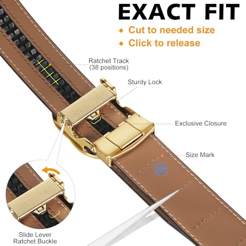 Image of ITIEZY Ratchet Belts for Men - Leather Click Belt for Casual Dress 1 3 /8 inch, Mens Adjustable Belt Trim to Fit