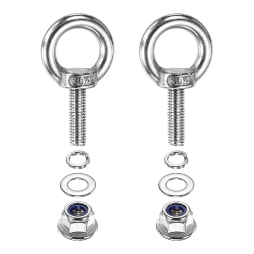 Image of PATIKIL M8 x 25mm Shoulder Eye Bolt, 2 Pcs 304 Stainless Steel Lifting Ring Threaded Eye Bolt with Flange Lock Nuts Spring and Flat Washers for Hanging Tie Down Straps Outdoor Indoor