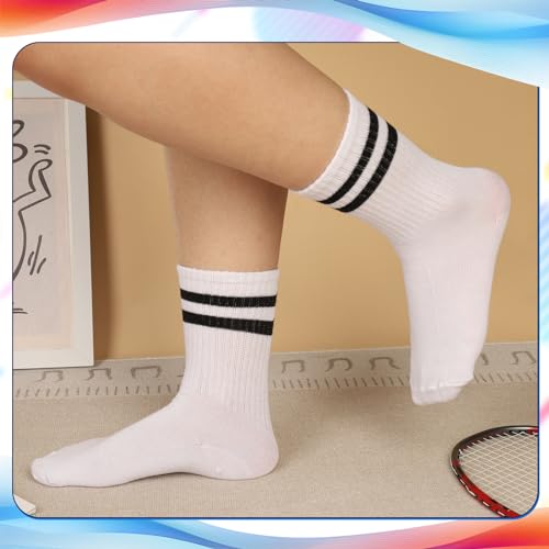 Image of Jspupifip 8 Pair Striped Athletic Crew Socks Running Socks for Men Women | Moisture-Wicking, Soft Stretchy Casual Mid Calf Socks Size 5-8, Breathable Casual Gym Socks