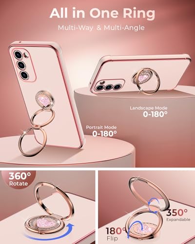 Image of XYZ for Galaxy S23 Case with Stand, for Samsung Galaxy S23 Case with Double Ring, Women Girls Bling Luxury Phone Case for Samsung S23, Pink