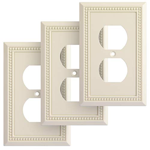 Image of Henne Bery Sunken Pearls Heavy Duty Decorative Wall Plate Switch Plate Outlet Cover, Durable Solid Zinc Alloy (Single Duplex 3PK, Light Almond)