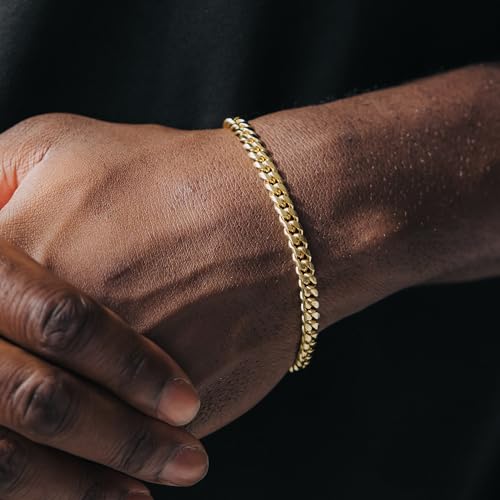 CG&KYGG 6mm Miami Cuban Link Chain 14K Real Gold Plated 316L Stainless Steel Solid Bracelet for Mens Womens(Double Safety Clasp, Christmas or Birthday Gift)3