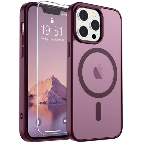 Image of SUPFINE Magnetic for iPhone 13 Pro Max Case (Compatible with MagSafe) (Military Grade Drop Protection) Slim Translucent Matte Shockproof with Anti-Fingerprint Phone Case,Wine Red