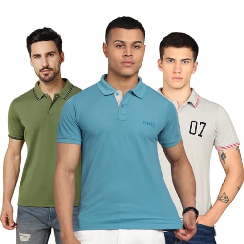 Image of INKKR Men's Solid Polo Neck Half Sleeve Stylish T-Shirt Combo
