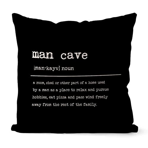 Product Image of the Rebbygena Man Cave Word Definition Meaning Funny Throw Pillow Covers 18x18in Typographic Farmhouse Christmas Pillow Case Cotton Linen for Couch Sofa Home Decor
