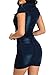 chouyatou Women's Cap Sleeve Bodycon 1/2 Button Placket Mini Denim Pencil Dress (Small, Dark Blue)