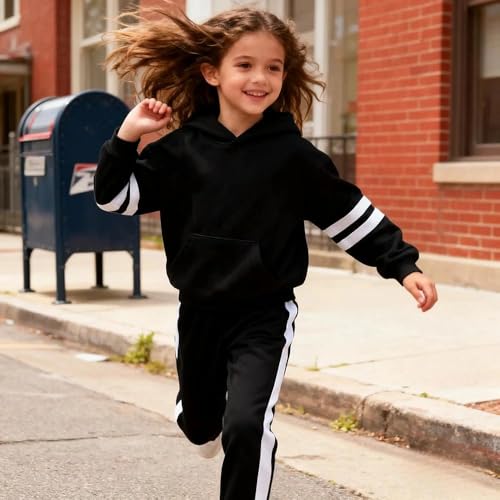 Image of 2025 Girls Sweatsuit Set Cute Hooded Sweatshirt & Jogger Pants with Pocket Casual Outfuts Set