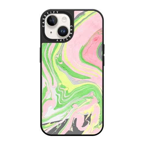 Coque miroir iPhone 14 CASETiFY MagSafe élégante et protectrice argent sur noir