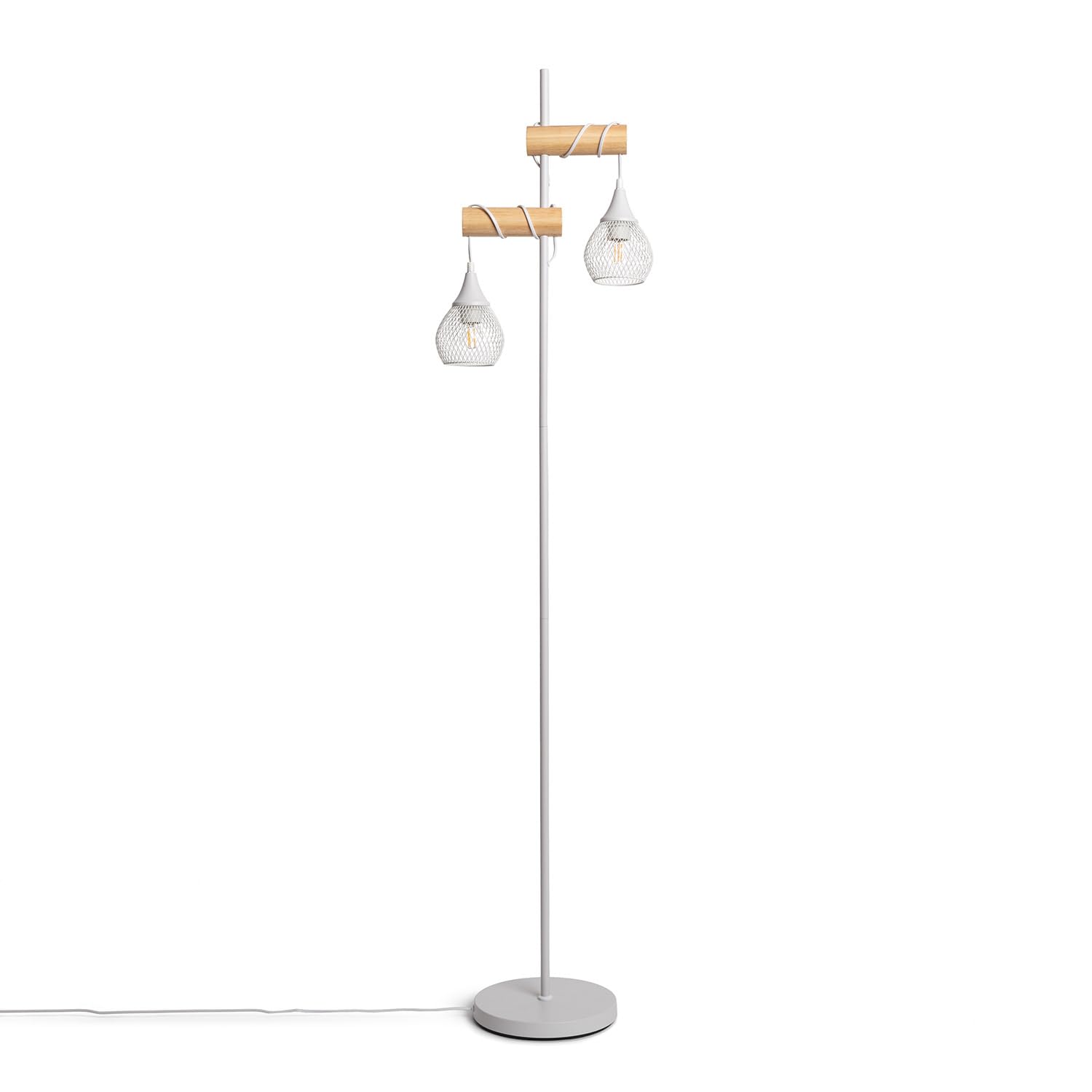 LEDKIA LIGHTING - Lámpara de Pie Monah WiFi | Regulable con App TUYA | Compatible con Bombillas LED E27 | Diseño Moderno | Ideal para Salón o Dormitorio, Blanco, Madera