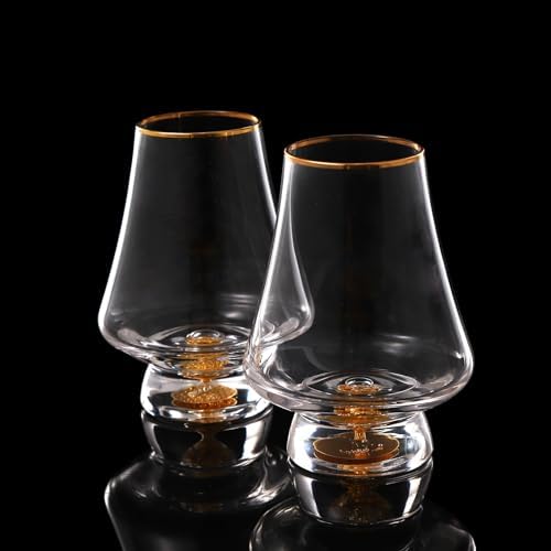 DUJUST Snifter Glasses Set of 2 (8oz), Crystal Whiskey Glasses with 24K Gold Leaf