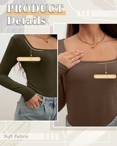 Riyiper 4 Pack Women's Square Neck Long Sleeve Tops Going Out Slim Fit Cotton Shirts Tight Layer Basic Tee 2025 Fall4