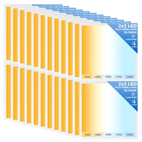 24 Pack 2x2 LED Flat Panel Light, 6500LM Dimmable Office Kitchen Recessed Drop Ceiling Light Fixture, Switchable 5 CCT 3000K/4000K/5000K/5700K/6500K &