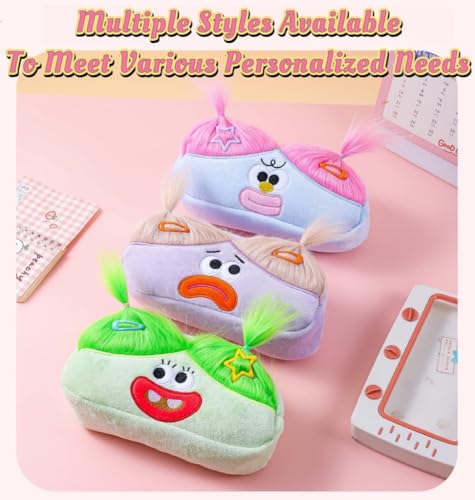 Image of XZR Cute DIY Pen Bag Case Box Stocking Stuffers Cute Creative Long Hair Doll Colorful Cartoon Large Capacity Zipper Organizer Storage Bag Box Nice Gift (White)