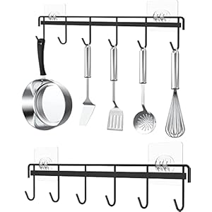 DOIOWN Kitchen Tool Hooks, Wall Hooks, Wall Hooks, No Damage, 2 Pieces Kitchen Tools, Cookware, Kitchen Storage, Wall Hanging Hooks, Strong Adhesive, No Drilling Required, Stainless Steel, Includes 6 Hooks, Waterproof, Multi-functional Storage Hooks, Kitchen Rack, Width 12.6 inches (32 cm), ZH Specialty Store-Number 6094912 Is A Fake Seller, Don’t Believe
