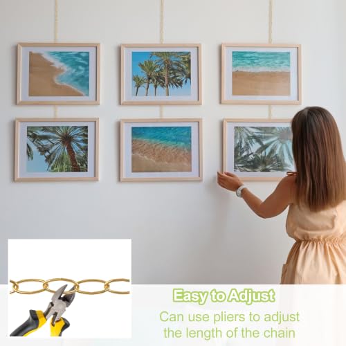 Image of Picture Hanging Kit, 3Pcs 1M Chains with Hook & 3Pcs S-Hooks & 9Pcs Small Hooks Picture Display Accessories for Wall Pictures, Exhibition(Gold, Large Oval Ring)