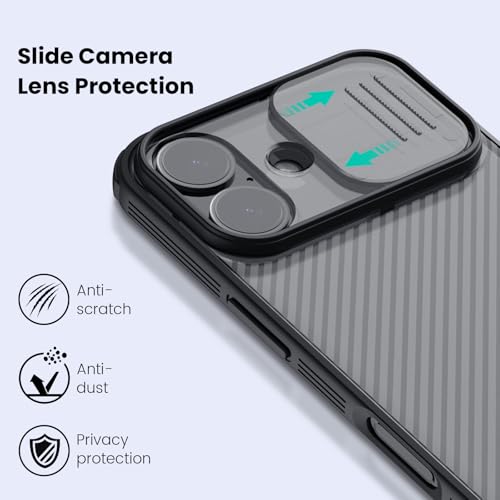 Image of Nillkin for iPhone 17 Case with Slide Camera Cover, Thin Slim Fit, Shockproof Protective, Protector Privacy, Phone Case iPhone 17 Camera Lens Protector 6.3 inch, Transparent Black