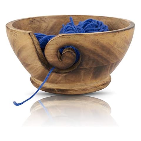 Handcrafted Wooden Yarn Knitting Crochet Bowl Holder for Skien Yarn Balls Decorative Storage Organizer Crocheting Needlework Knitting Accessories Kit Supplies Sturdy Non Slip Gifts for Mother Her Cover