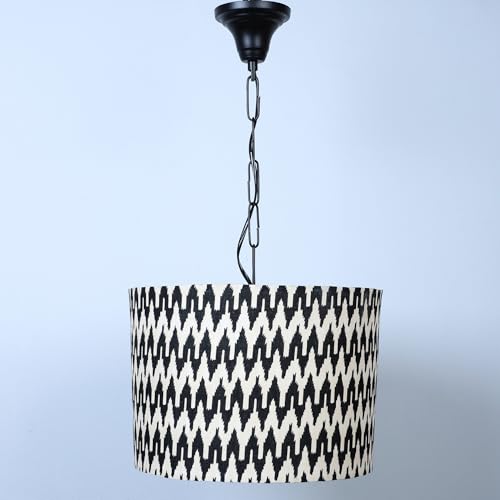 Image of Tu Casa Chevron Print Fabric Glow Pendent Light Hanging Lamp For Bedroom, Living Room, Lounge, Office, Gifting Area Without Bulb For Home Decoration (Height - 20 inch)