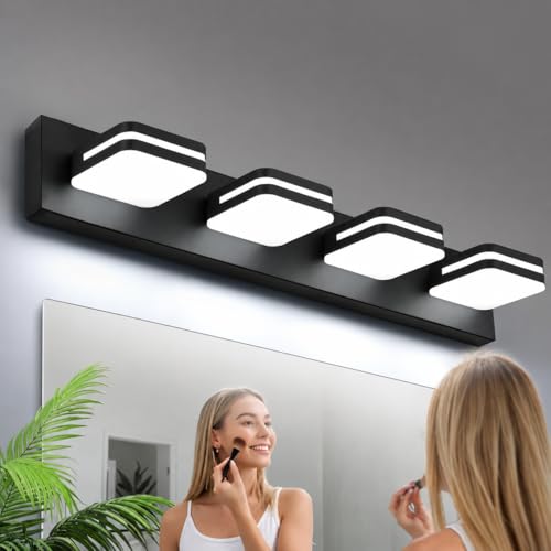 360° Rotate LED Bathroom Vanity Light Fixtures, 1600LM Acrylic Matte Black Vanity Lights for Bathroom, Modern Wall Lighting Fixtures Over Mirror Kitchen Living Room Hallway (Natural White Light 5000K)