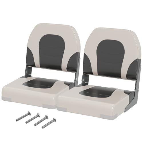 COSTWAY Siège de Bateau Pliante Lot de 2 Assise et Dossier Rembourrés, Siège de Pêche avec 4 Boulons Cuir Synthétique Imperméable, pour Bateau de Pêche...