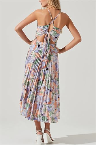 Image of Recious Womens Sexy Spaghetti Strap Sleeveless Printed Bodycon Pleated Party Clubwear Dress