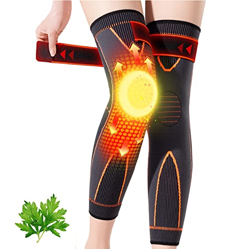 Genouillère thérapeutique anti-varices, tourmaline, acupression auto-chauffante, genouillère auto-chauffante pour homme et femme (taille M, orange)