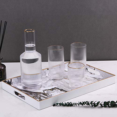 image for Zosenley Decorative Tray, Marbling Plastic Tray with Handles, Rectangu