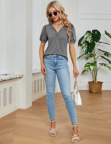 Luyaa Womens Short Sleeve Polo T Shirts V Neck Summer Basic Tops Fashion 2023 Business Casual Work Blouse Grey S #TOP5