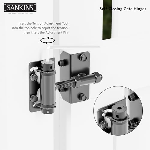 SANKINS Heavy-Duty Self-Closing Gate Hinges, 90-Degree Adjustable Heavy-Duty Gate Hinges for Metal/PVC/Vinyl/Wood Fences, Narrow Fence Gate Hardware Door Hinges with Adjustable Tension, 2-Pack by SANKINS - Used condition - Image 4