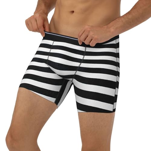 Novastar Mens Extended Length Boxer Briefs - Black And White Stripes Men Underwear Boxer Briefs With Elastic Band