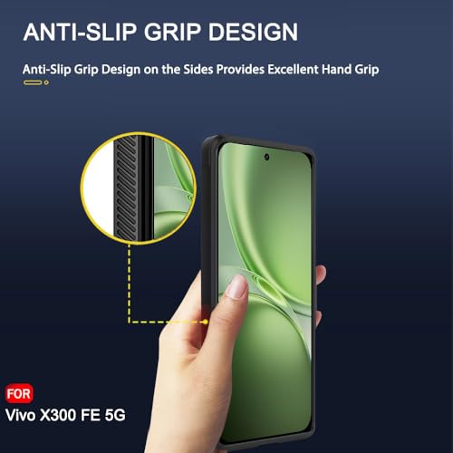 Image of TheGiftKart Liquid Silicon Back Cover Case for Vivo X300 FE 5G | Shockproof Military Grade Protection | Micro-Fibre Cloth On Inner Side | Anti-Slip Grip Back Case Cover for Vivo X300 FE (TPU, Black)