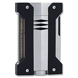 Das Dupont Delfi Gasfeuerzeug Delfi aus Aluminium und gebürstetem Chrom in schwarz mit silber matt hat eine leistungsstarke Jetflamme.