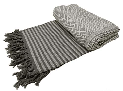 Bella casa KELIM Lux - Colcha (algodón, 205 x 260 cm), 100% algodón, Negro/Blanco, 205 x 260 cm Cover