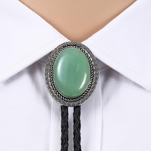 Image of AZORA Western Cowboy Bolo Tie Men Leather Necktie Leather Cord Turquoise Stone Bolo Ties for Men Women