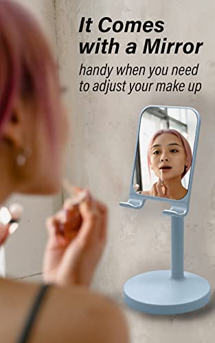 Kn Flax Cell Phone Stand With Mirror Mobile Phone And Ipad Holder For Desk With Adjustable View Angle & Height, Handsfree Smart Phone Cradle, Dock For Office Kitchen Traveling Accessories - Pink #TOP2