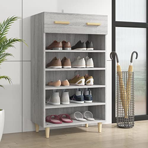 FIRBNUS Zapatero de Recibidor 60x35x105 cm con 5 Compartimentos y 1 Cajón Armario de Pasillo Gris Sonoma Mueble Zapatero Estante de Almacenamiento Shoes Rack Madera Contrachapada