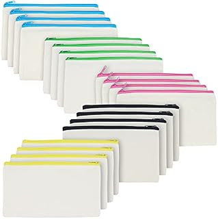 20 Pcs Blank Canvas Bags with Zipper, Multipurpose Canvas Pouch, Canvas Makeup Bag Cosmetic Bags Pencil Case, DIY Craft Bags (Multicolor Zippers)