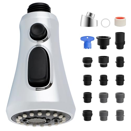 iFealClear Universal Pull Down Kitchen Faucet Head, 3 Function Spray Head for Kitchen Sink, Chrome...