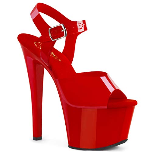 Sky-308N - 7" Heel Platform, Open Toe, Ankle Strap Sandal In Super Comfy Jelly Polyurethane Red 13 #TOP14